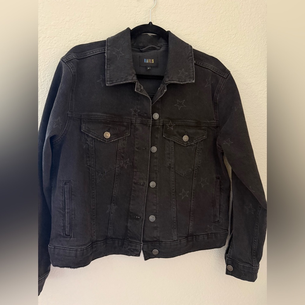 Rails Women’s Washed Black Denim Jean Jacket Star pattern